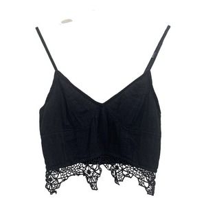 FP One Boho V‎ Neck Cropped Tank Lace Trim Hem Sz S